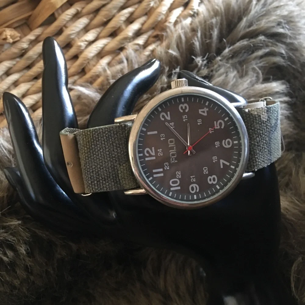 Men’s Folio faux leather camo band watch
